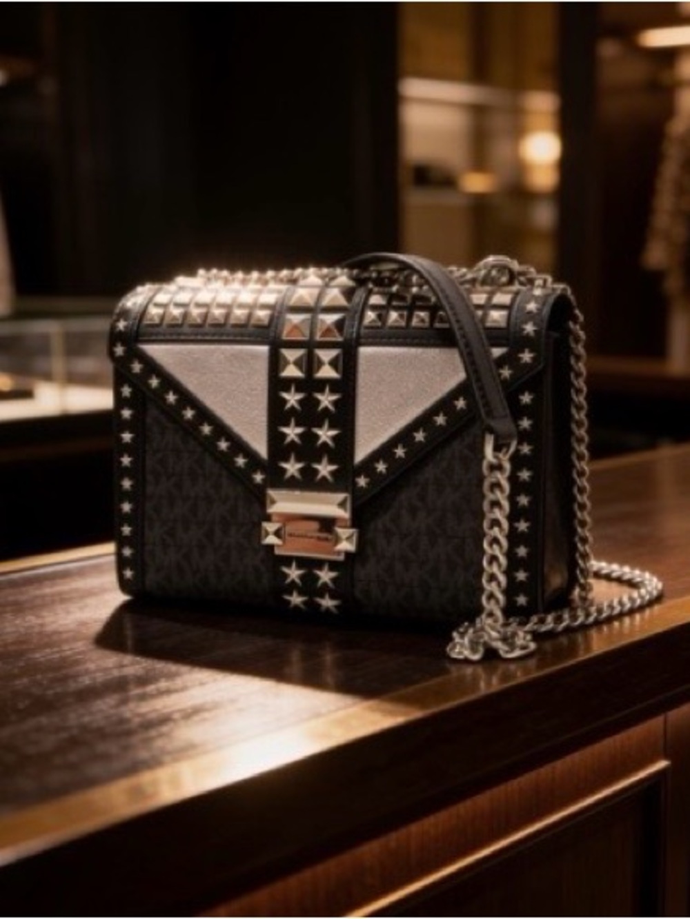 Michael Kors Black and Silver Star-Studded Shoulder/Crossbody Bag